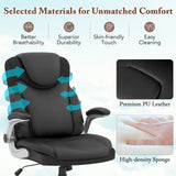 Adjustable Executive Office Chair PU Leather with Rocking Function and Armrests-Black