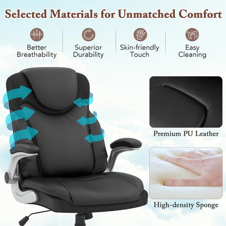 Adjustable Executive Office Chair PU Leather with Rocking Function and Armrests-Black
