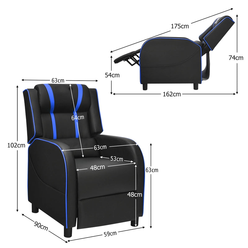 Recliner gaming chair with lumbar cushion