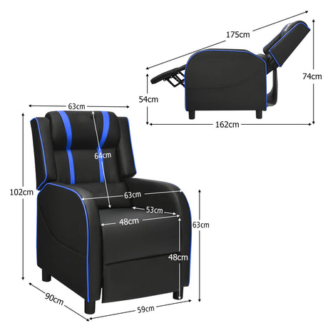 Recliner gaming chair with lumbar cushion