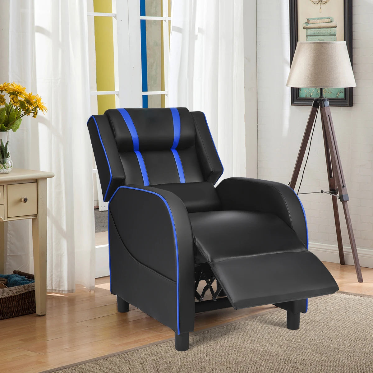 Recliner gaming chair with lumbar cushion