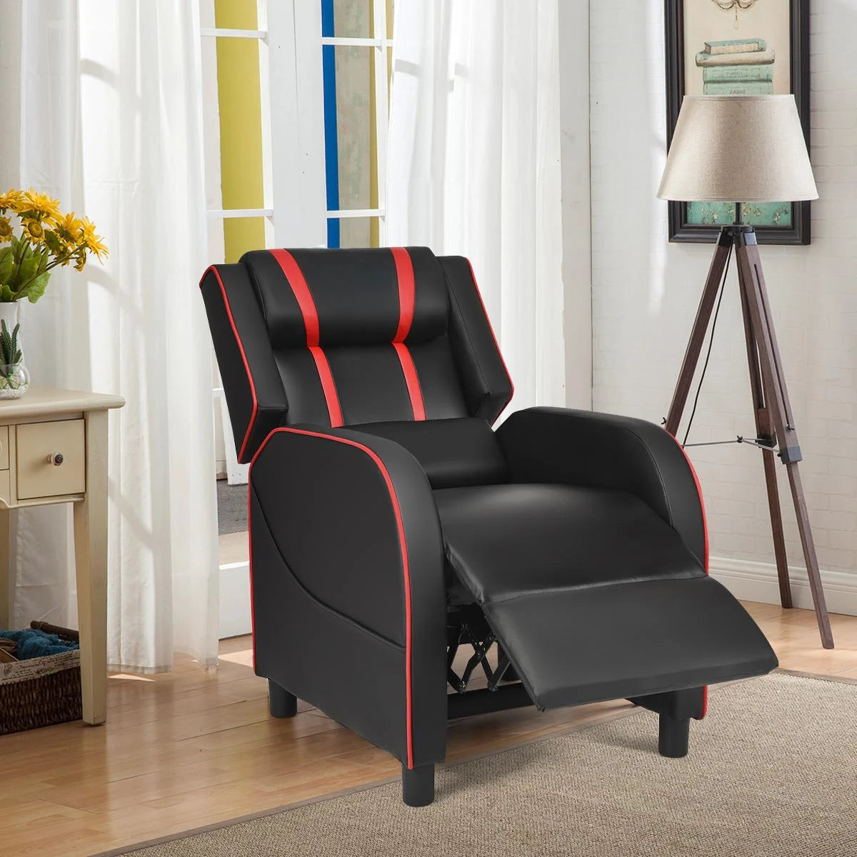 Recliner gaming chair with lumbar cushion