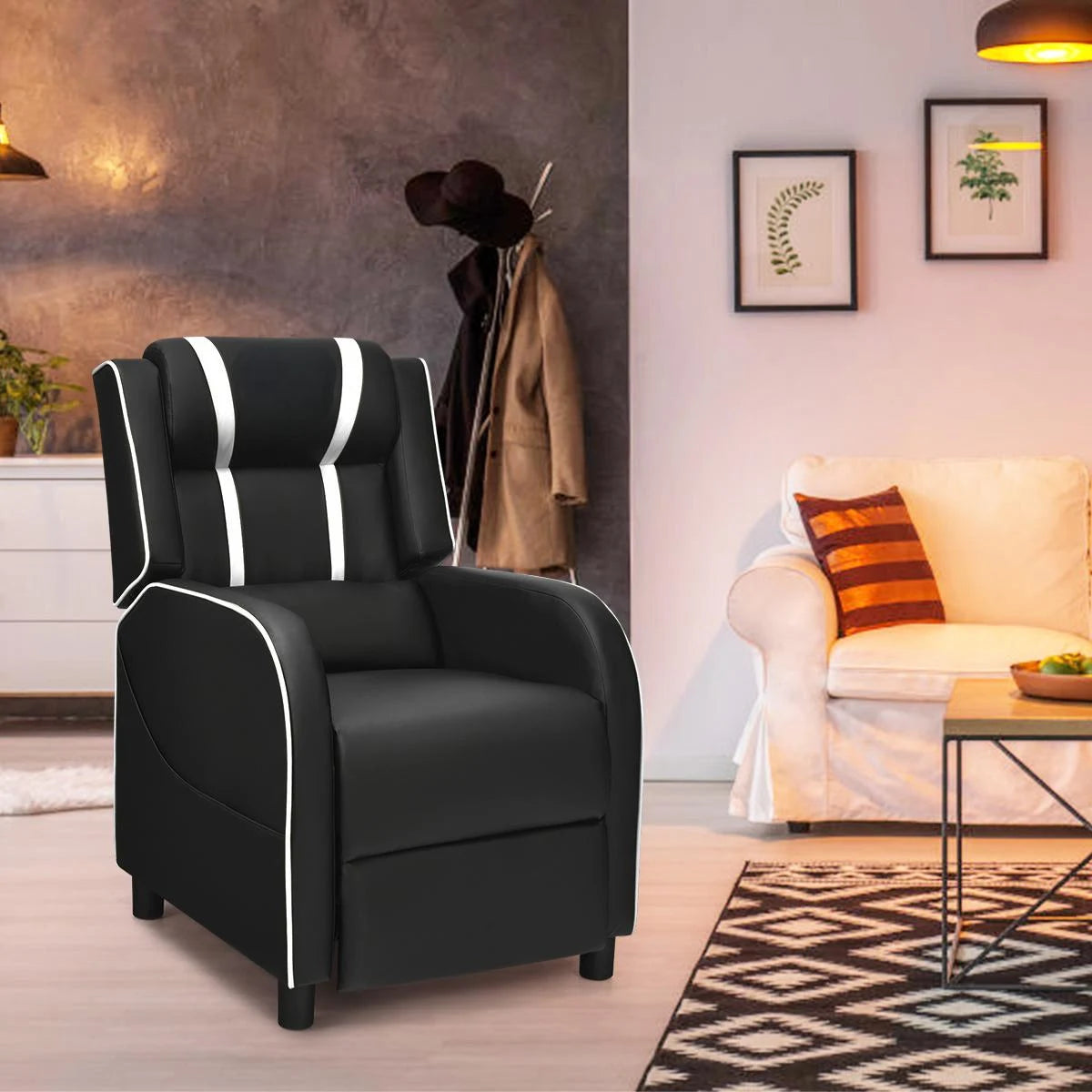 Recliner gaming chair with lumbar cushion