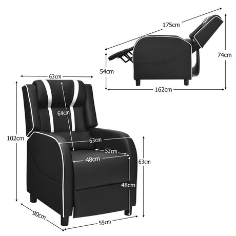 Recliner gaming chair with lumbar cushion