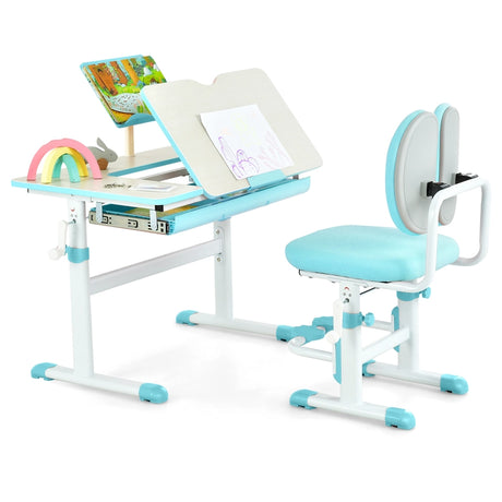 Height-Adjustable Kid's Study Desk and Chair Set-Blue