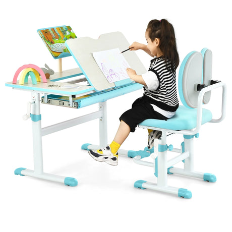 Height-Adjustable Kid's Study Desk and Chair Set-Blue