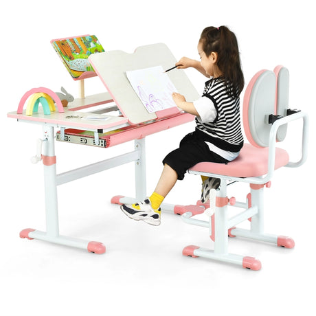 Height-Adjustable Kid's Study Desk and Chair Set-Pink