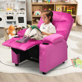 Kids PU Leather/Velvet Fabric Kids Recliner Chair with Cup Holders-Pink