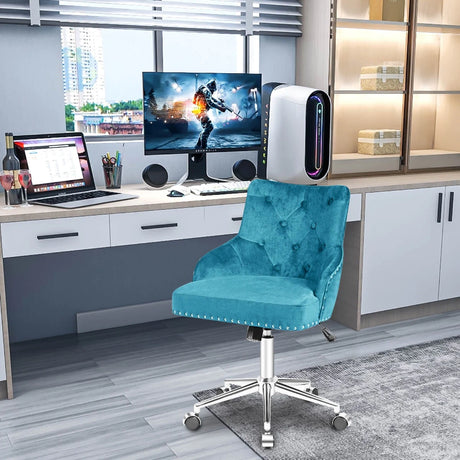 Tufted Upholstered Swivel Computer Desk Chair-Turquoise