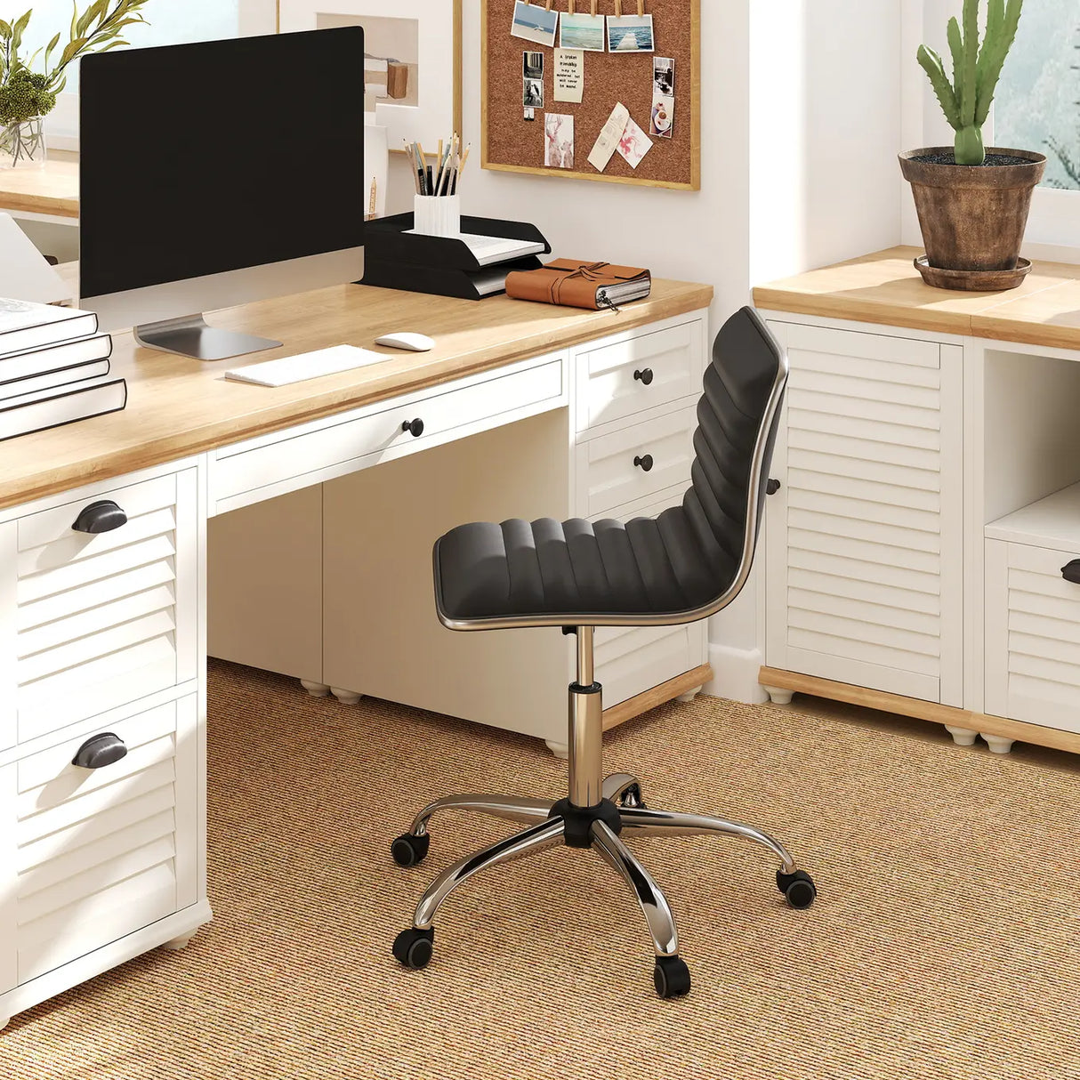Adjustable Office Chair with Swivel Seat and Universal Wheels-Black