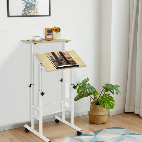 2-Tier Height Adjustable Mobile Standing Desk for Home Office