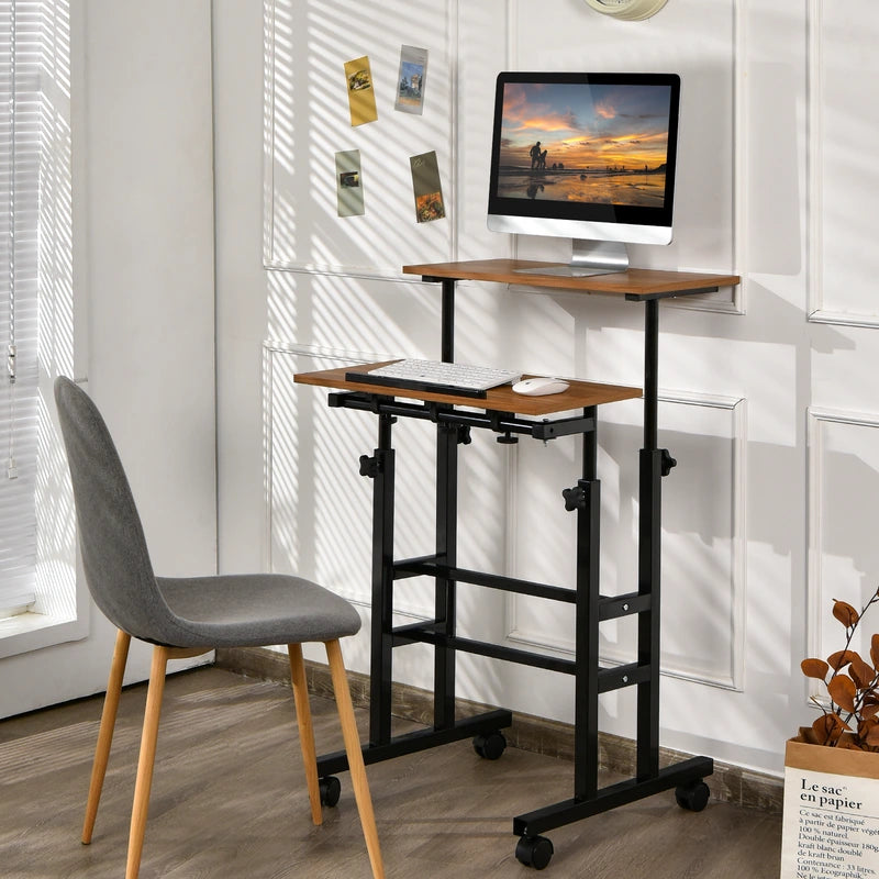 2-Tier Height Adjustable Mobile Standing Desk for Home Office