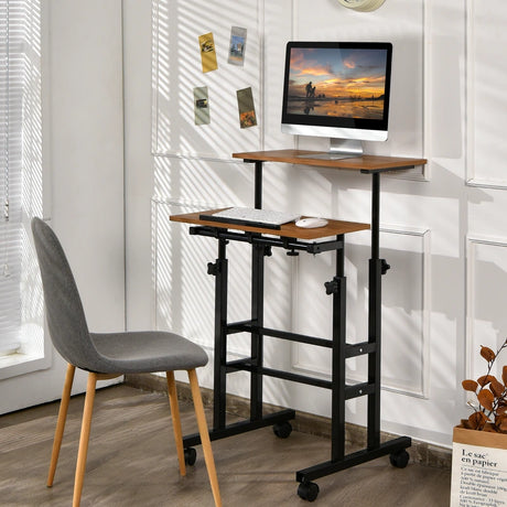 2-Tier Height Adjustable Mobile Standing Desk for Home Office