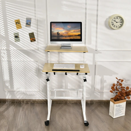 2-Tier Height Adjustable Mobile Standing Desk for Home Office