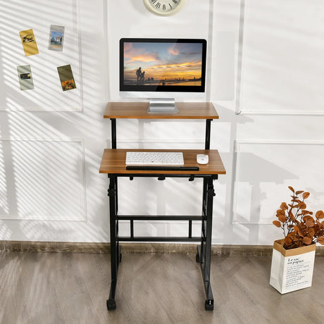 2-Tier Height Adjustable Mobile Standing Desk for Home Office