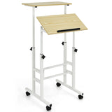2-Tier Height Adjustable Mobile Standing Desk for Home Office