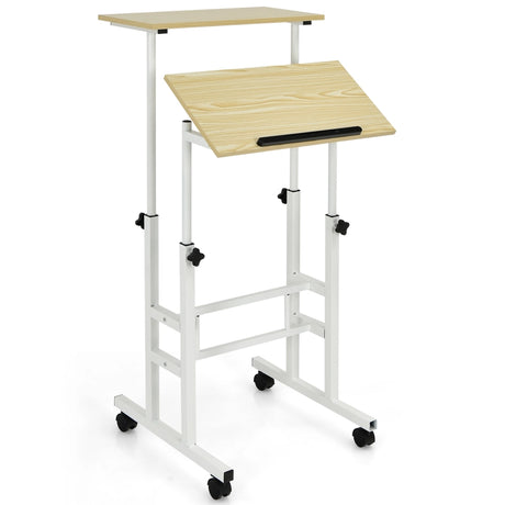2-Tier Height Adjustable Mobile Standing Desk for Home Office