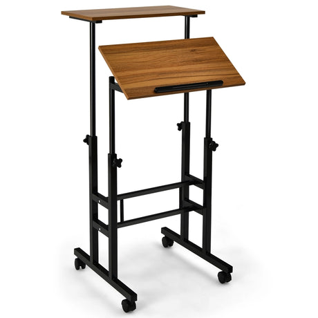 2-Tier Height Adjustable Mobile Standing Desk for Home Office