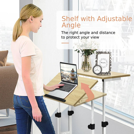 2-Tier Height Adjustable Mobile Standing Desk for Home Office