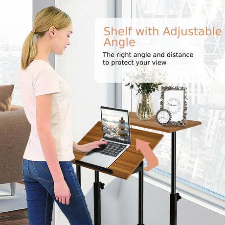 2-Tier Height Adjustable Mobile Standing Desk for Home Office