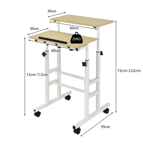 2-Tier Height Adjustable Mobile Standing Desk for Home Office