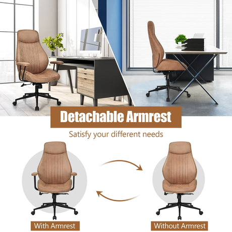 Ergonomic Office Chair with Adjustable High Backrest for Home Office Brown