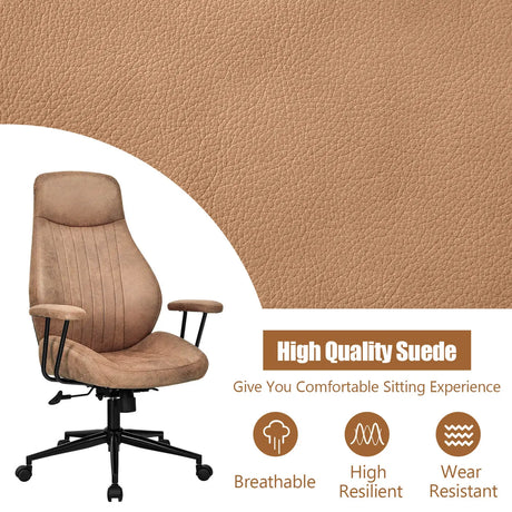 Ergonomic Office Chair with Adjustable High Backrest for Home Office Brown
