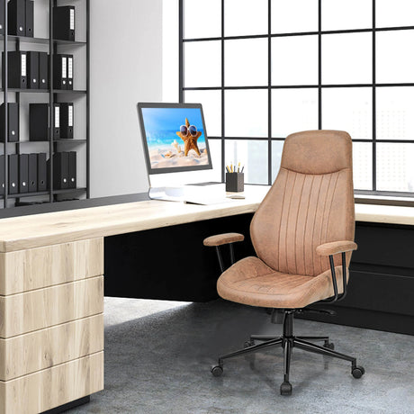 Ergonomic Office Chair with Adjustable High Backrest for Home Office Brown