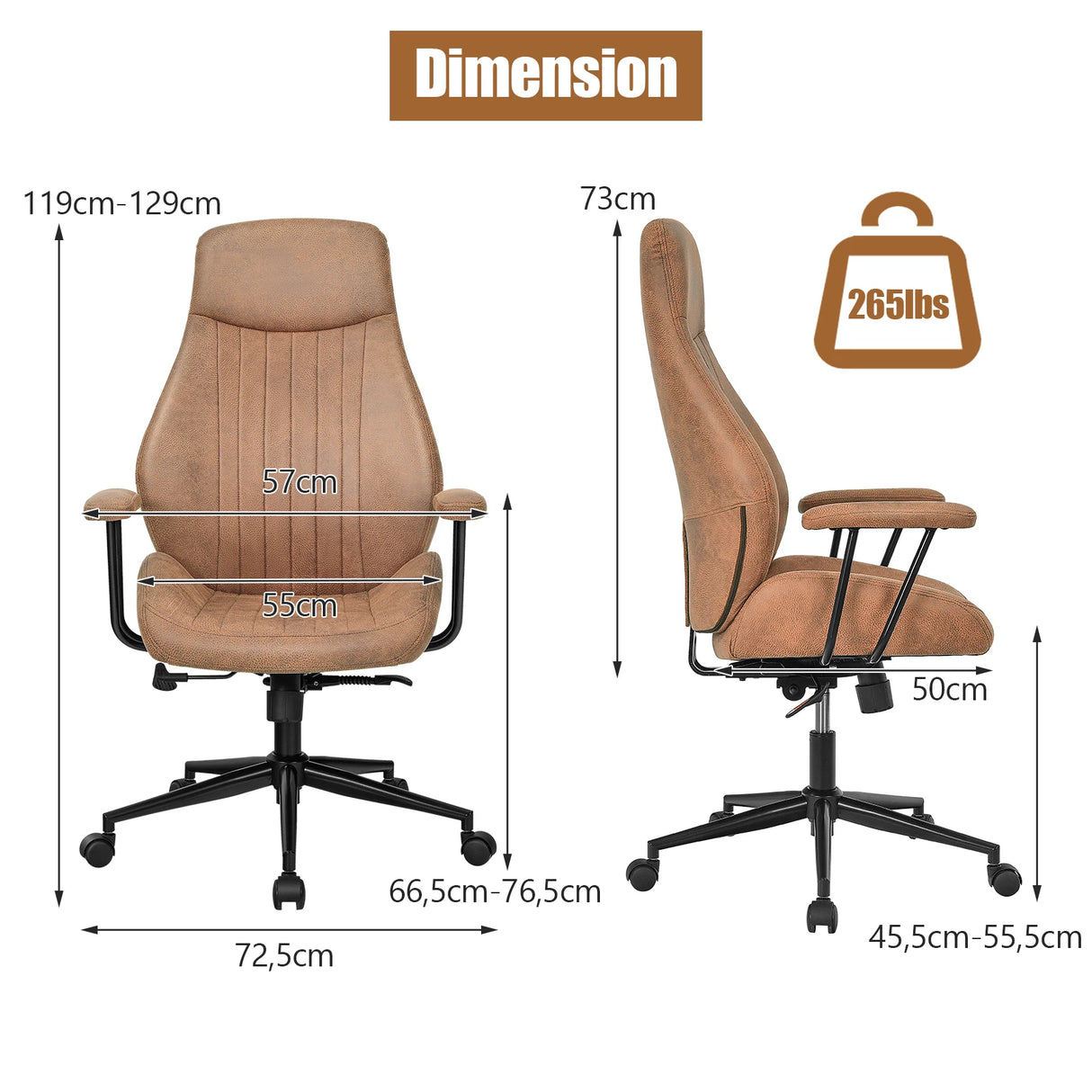 Ergonomic Office Chair with Adjustable High Backrest for Home Office Brown