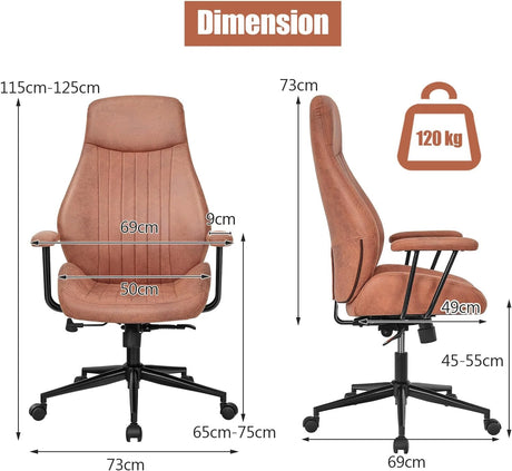Ergonomic Office Chair with Adjustable High Backrest for Home Office Reddish