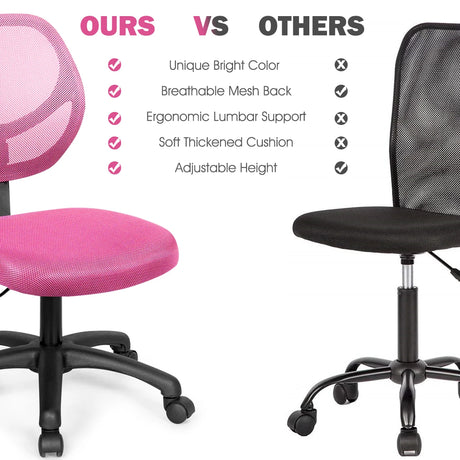 Ergonomic Low-Back Office Chair with Adjustable Height & Lumbar Support Pink
