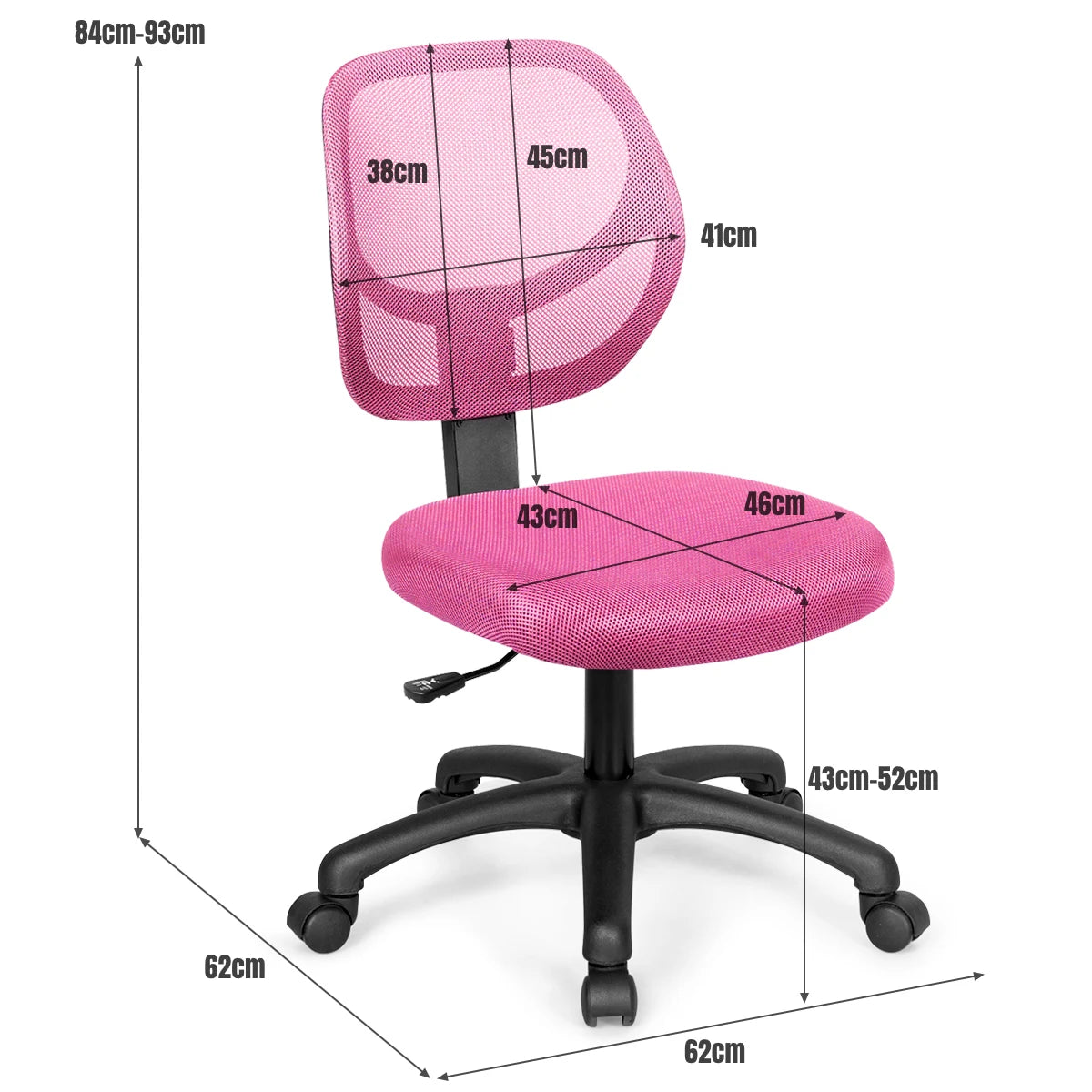 Ergonomic Low-Back Office Chair with Adjustable Height & Lumbar Support Pink