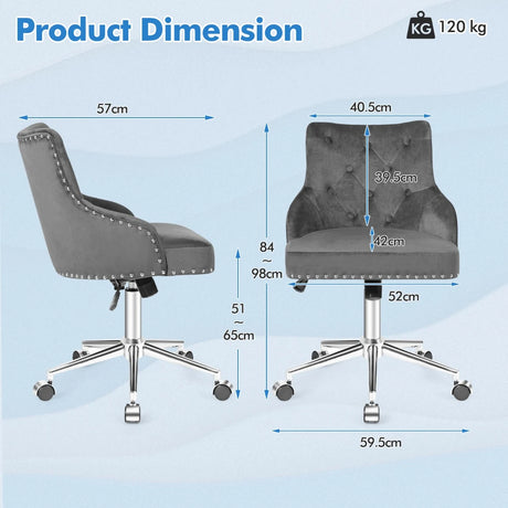 Upholstered Home Office Chair with Wheels and Nailhead Trim