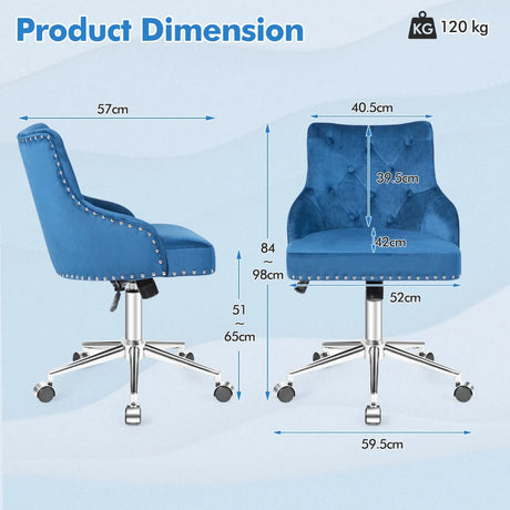 Upholstered Home Office Chair with Wheels and Nailhead Trim