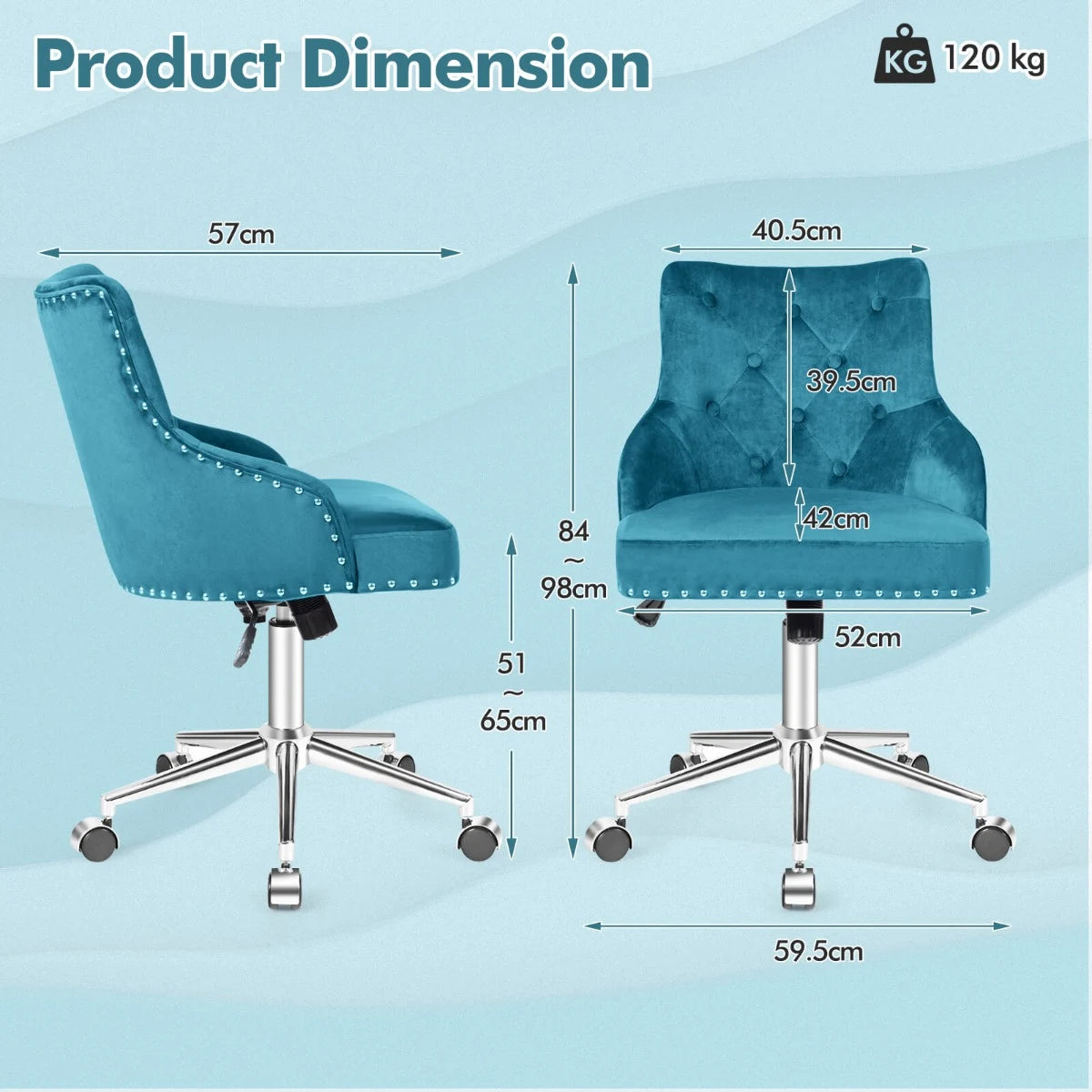 Tufted Upholstered Swivel Computer Desk Chair-Turquoise