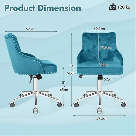 Tufted Upholstered Swivel Computer Desk Chair-Turquoise