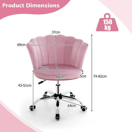 Height Adjustable Velvet Office Chair with Wheels &amp; Ergonomic Design Computer Chair Pink