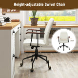 Velvet Home Office Chair with Wooden Armrest-Beige