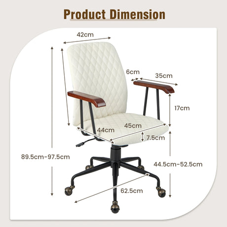 Velvet Home Office Chair with Wooden Armrest-Beige