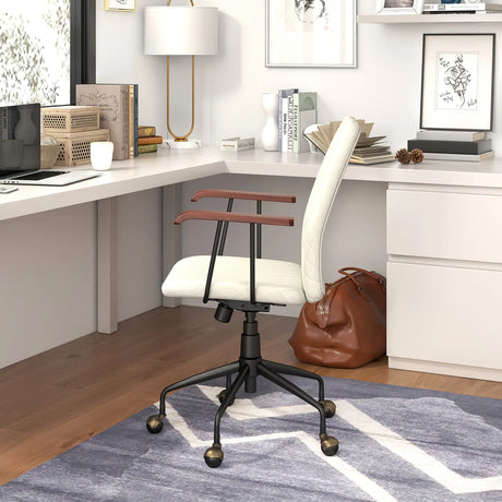 Velvet Home Office Chair with Wooden Armrest-Beige