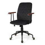 Velvet Home Office Chair with Wooden Armrest-Black
