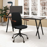 Velvet Home Office Chair with Wooden Armrest-Black