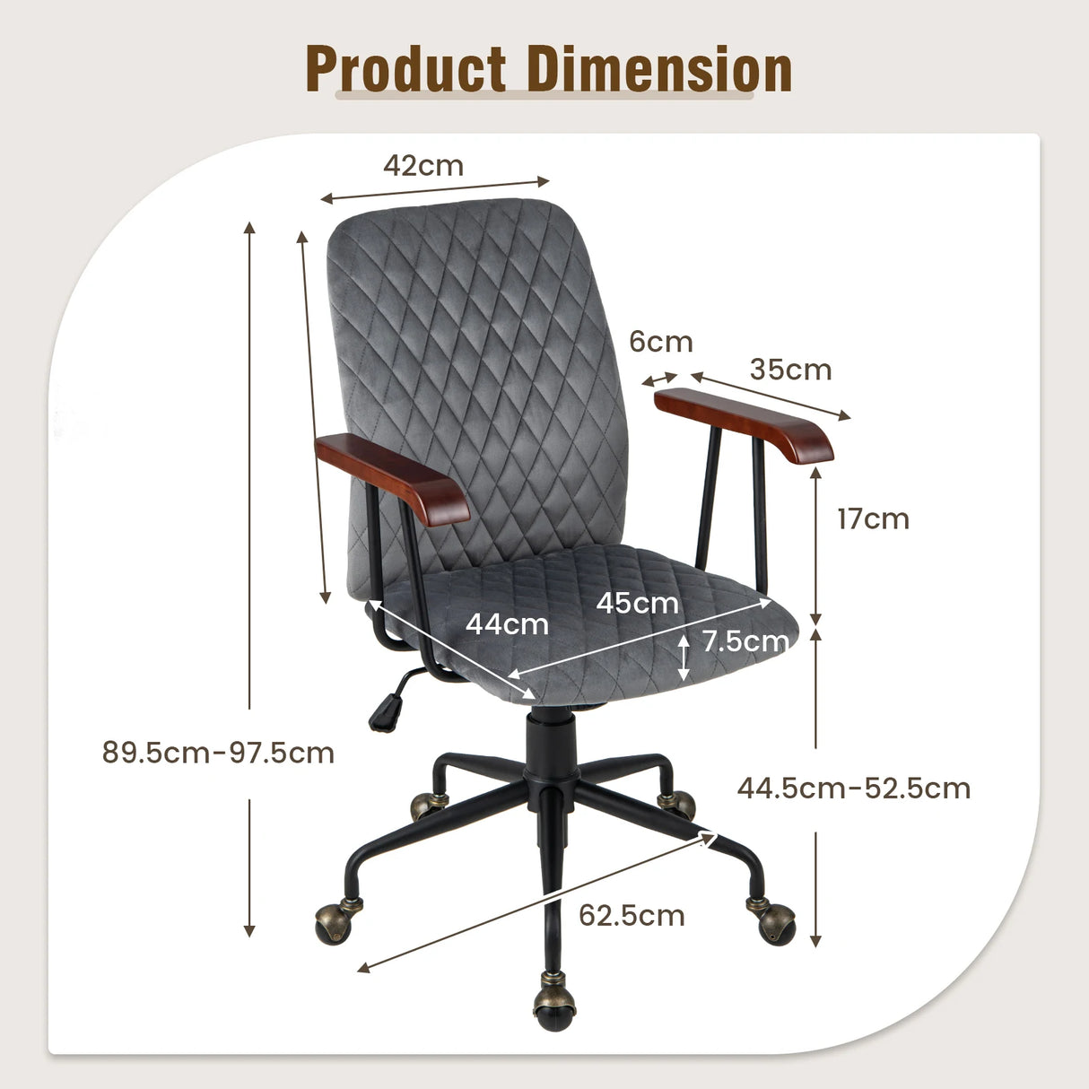 Adjustable Velvet Rocking Leisure Chair with Padded Seat-Grey