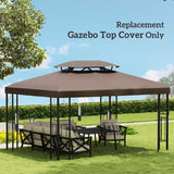 Outsunny 3x4m Gazebo Canopy Replacement Cover, 2 Tier Top Roof UV Cover Garden Patio Outdoor Sun Awning Shelters, Brown  (TOP COVER ONLY)