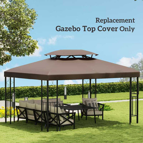 Outsunny 3x4m Gazebo Canopy Replacement Cover, 2 Tier Top Roof UV Cover Garden Patio Outdoor Sun Awning Shelters, Brown  (TOP COVER ONLY)