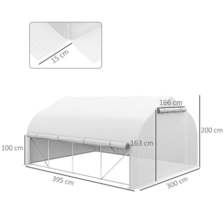 Outsunny 4 x 3(m) Walk-in Polytunnel Greenhouse, Zipped Roll Up Sidewalls, Mesh Door, 8 Mesh Windows, Tunnel Warm House Tent with PE Cover, Complimentary Plant Labels and Gloves, White
