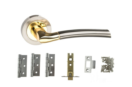 Atlantic Indiana Dorpac (2.5" Latch, 3"x2" Hingesx3) - Satin Nickel/Polished Brass - Set