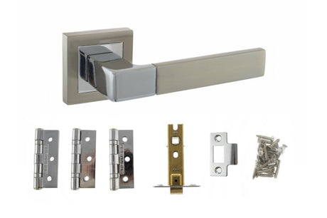 Atlantic Montana Dorpac (2.5" Latch, 3"x2" Hingesx3) - Satin Nickel/Polished Chrome - Set