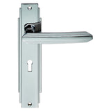 ART DECO LEVER ON BACKPLATE - LOCK 57MM C/C - POLISHED CHROME - 205 x 45mm - PAIR