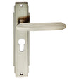 ART DECO LEVER ON BACKPLATE - LOCK EURO PROFILE 47.5MM C/C - SATIN NICKEL - 205 x 45mm - PAIR